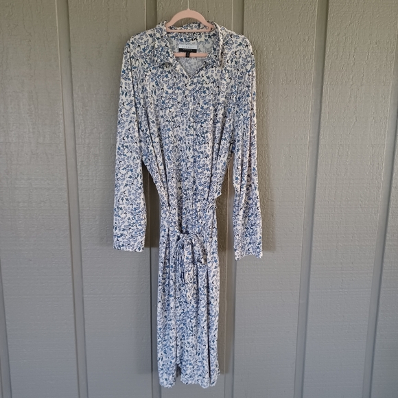 Eloquii Women Floral Print Midi Shirt Dress Size 28 Preppy Tie Waist Long Sleeve - Picture 2 of 13